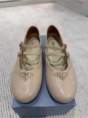 Prada Nappa Leather Double-Strap Triangle Logo Mary Janes- worn once, too small